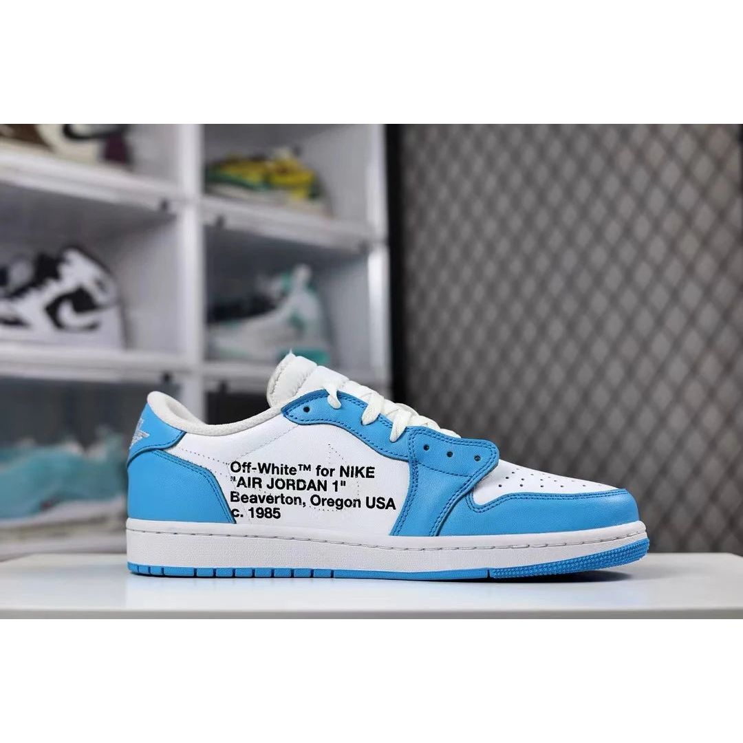 AJ 1 Low x OW University Blue Customs Kicks Convoy